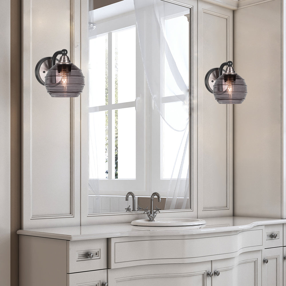 Paramount One Light Wall Sconce in Matte Black & Brushed Nickel with 6" Smoke Ribbed Shade