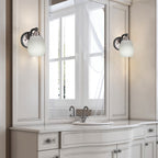 Paramount One Light Wall Sconce in Matte Black & Brushed Nickel with 5" White Linen Shade