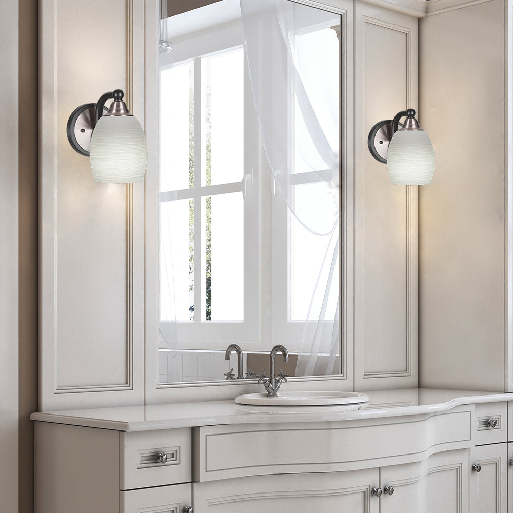 Paramount One Light Wall Sconce in Matte Black & Brushed Nickel with 5" White Linen Shade