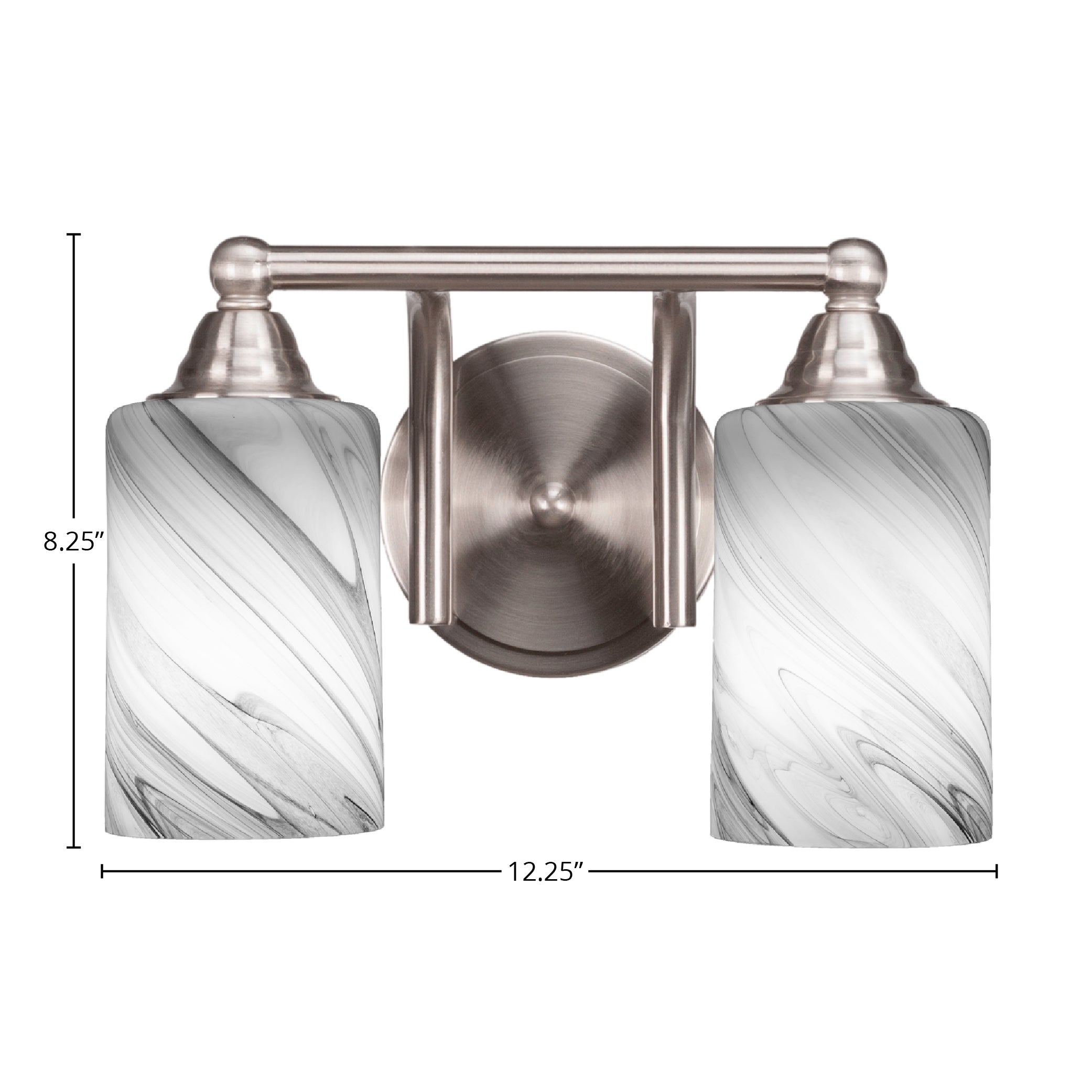 Paramount Two Light Bath Bar in Brushed Nickel with 4" Onyx Swirl Shade