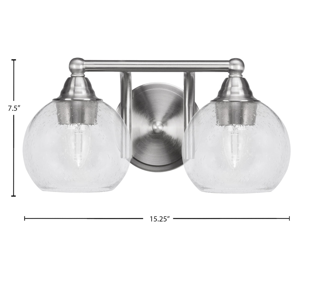 Paramount Two Light Bath Bar in Brushed Nickel with 5.75" Clear Bubble Shade