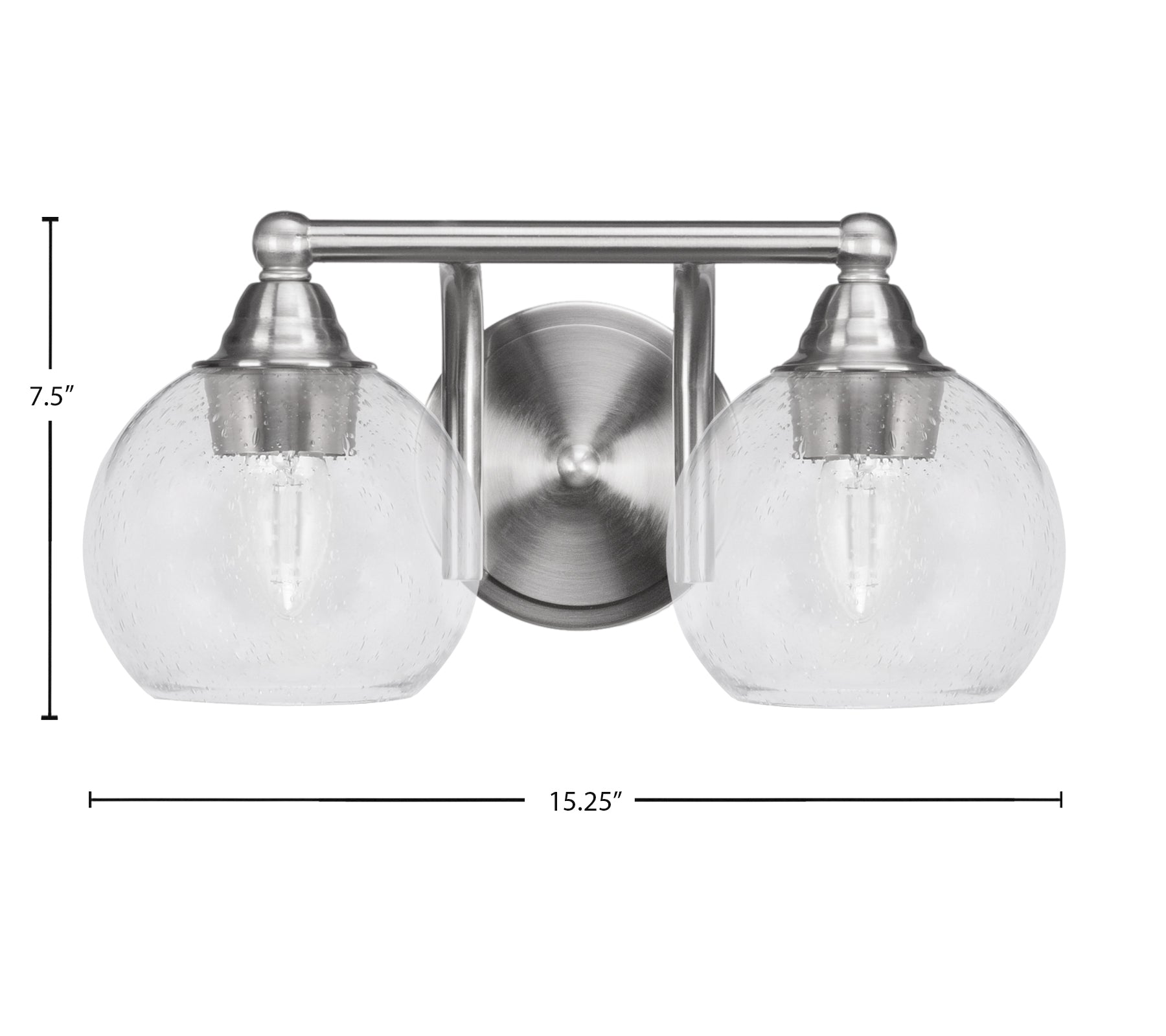 Paramount Two Light Bath Bar in Brushed Nickel with 5.75" Clear Bubble Shade