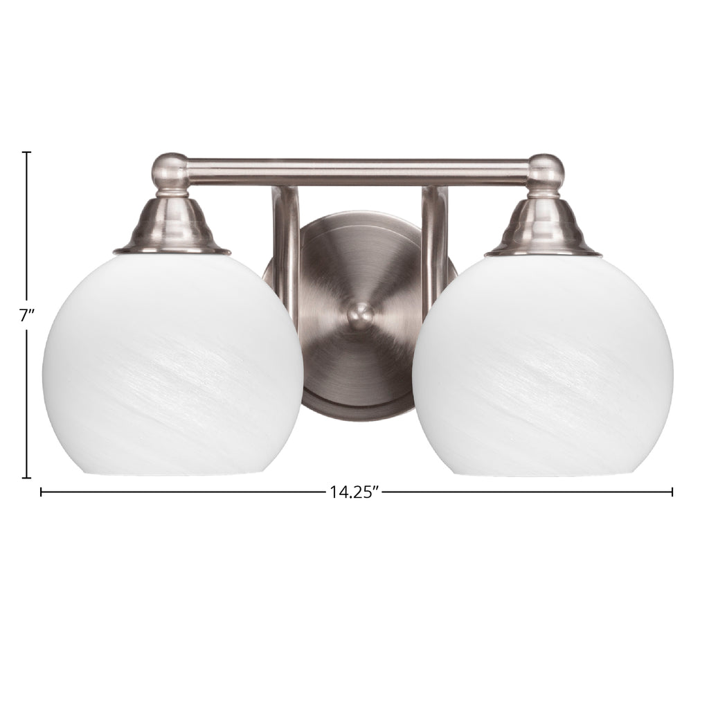 Paramount Two Light Bath Bar in Brushed Nickel with 5.75" White Marble Shade