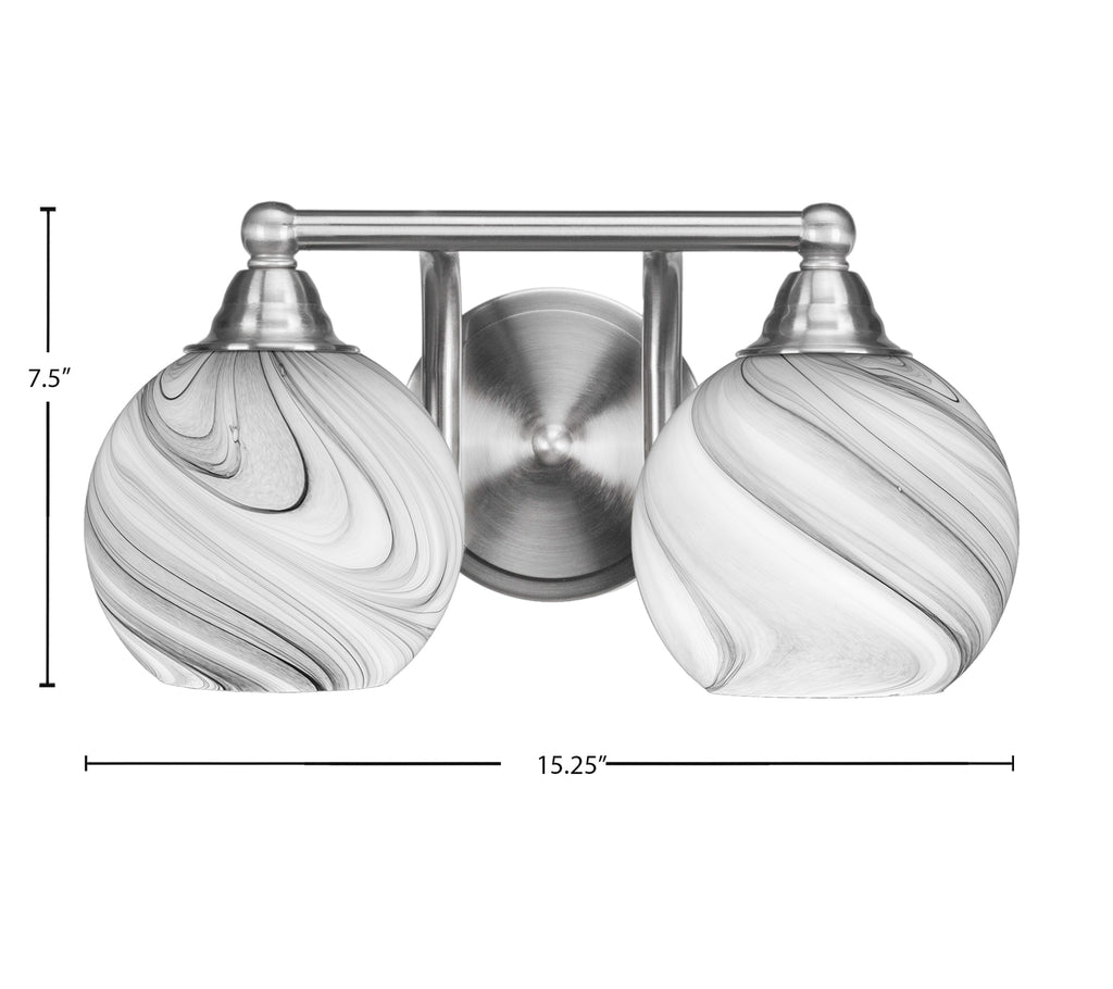Paramount Two Light Bath Bar in Brushed Nickel with 5.75" Onyx Swirl Shade