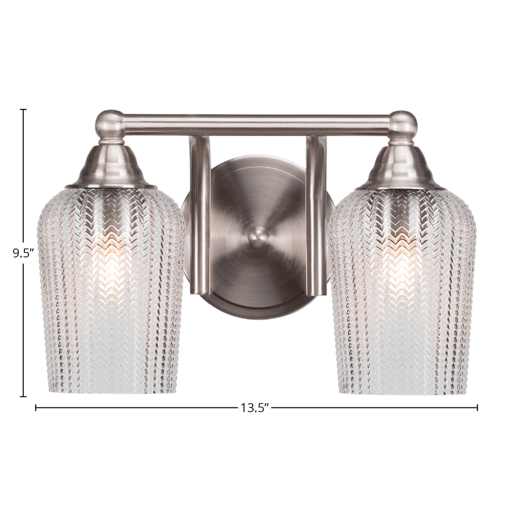 Paramount Two Light Bath Bar in Brushed Nickel with 5" Clear Textured Shade