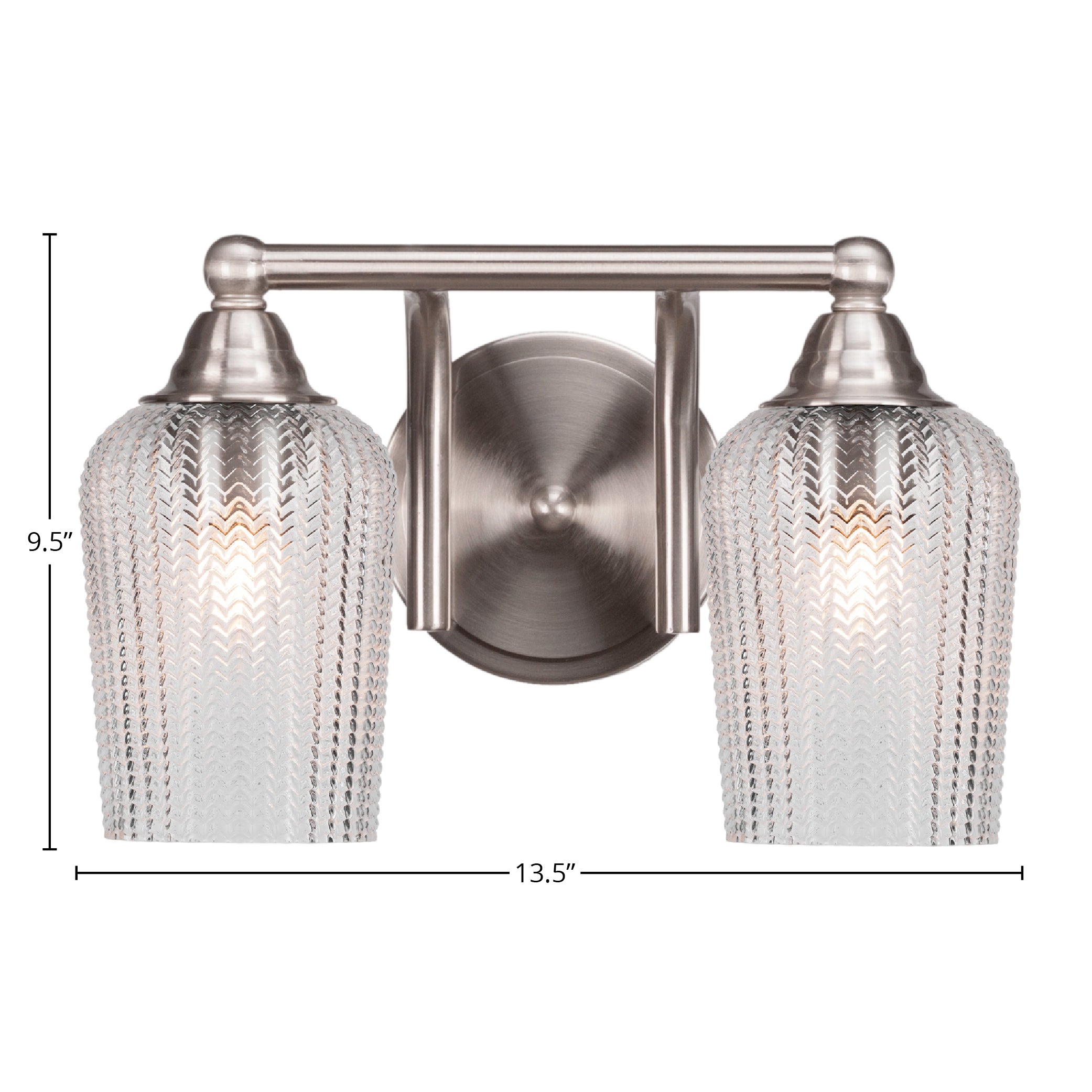 Paramount Two Light Bath Bar in Brushed Nickel with 5" Clear Textured Shade