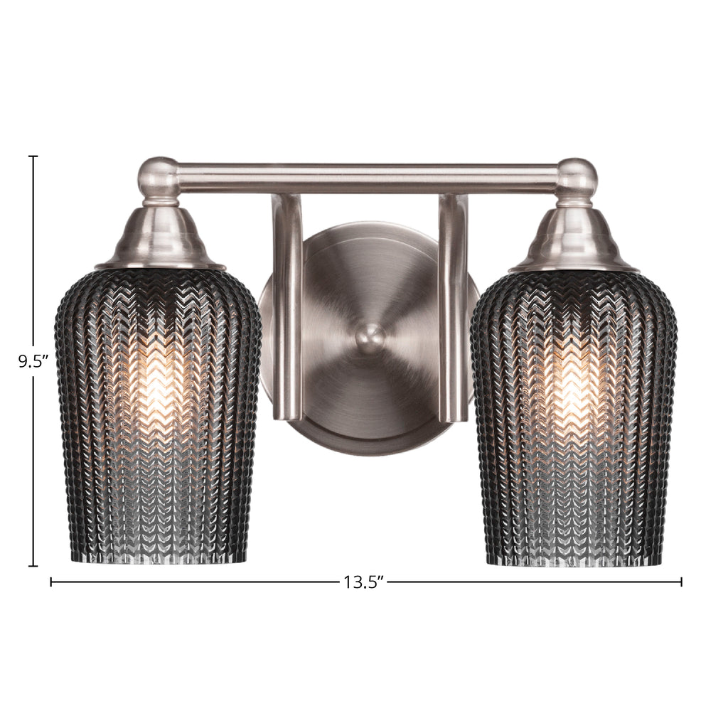 Paramount Two Light Bath Bar in Brushed Nickel with 5" Smoke Textured Shade