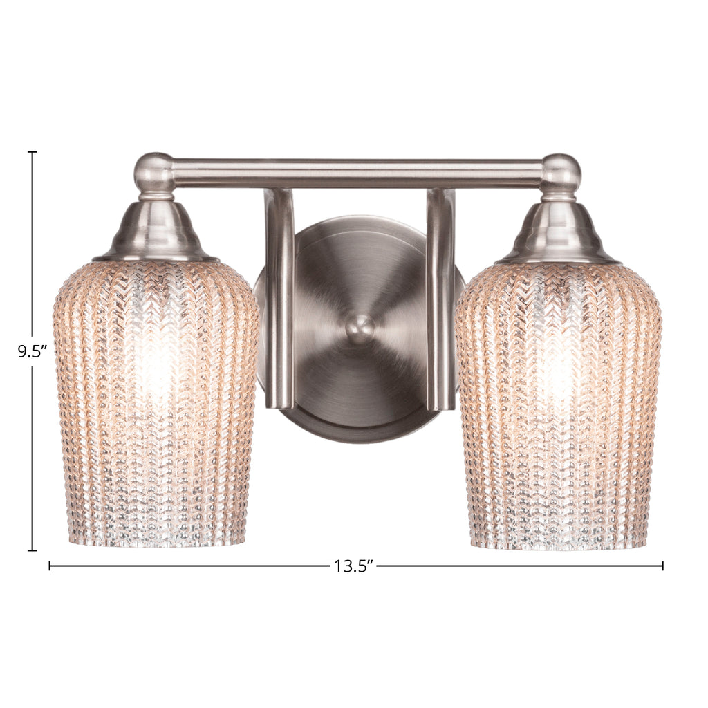 Paramount Two Light Bath Bar in Brushed Nickel with 5" Silver Textured Shade