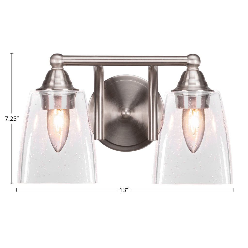 Paramount Two Light Bath Bar in Brushed Nickel with 4.5" Square Clear Bubble Shade