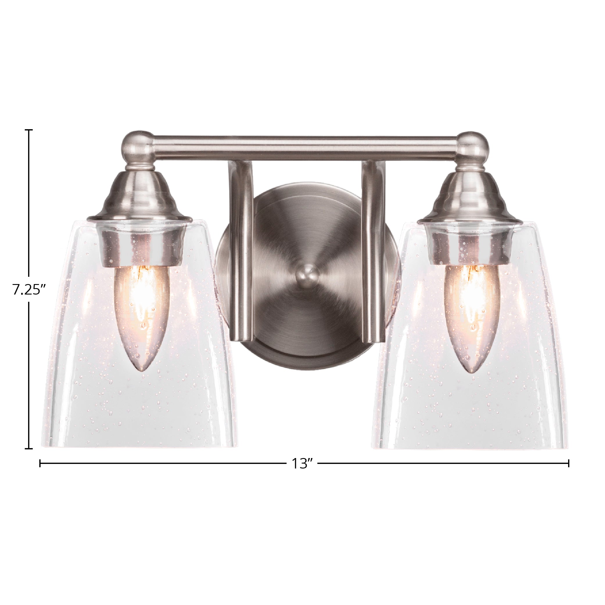 Paramount Two Light Bath Bar in Brushed Nickel with 4.5" Square Clear Bubble Shade