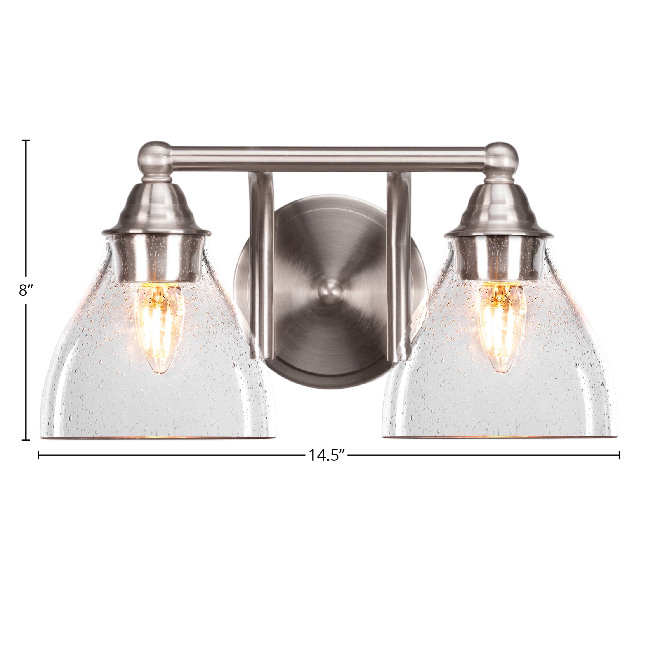 Paramount Two Light Bath Bar in Brushed Nickel with 6.25" Clear Bubble Shade