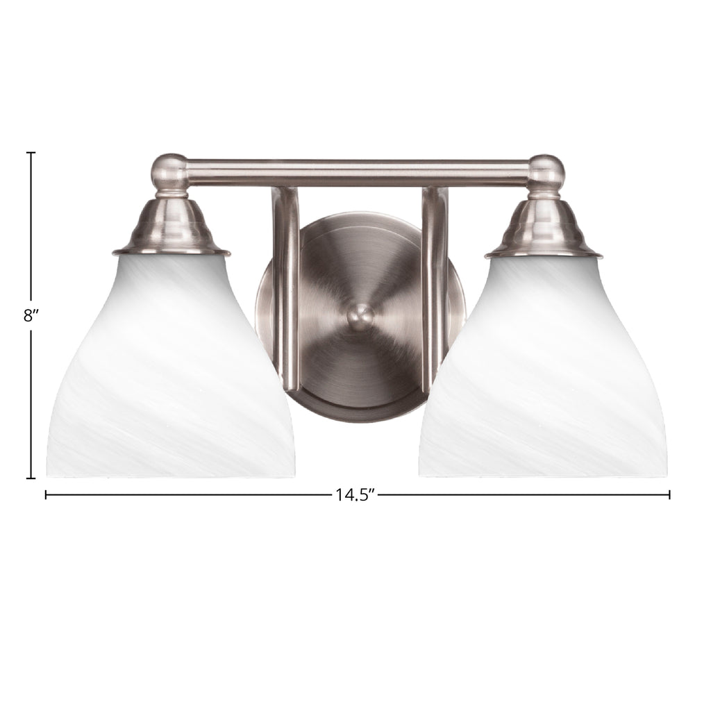 Paramount Two Light Bath Bar in Brushed Nickel with 6.25" White Marble Shade
