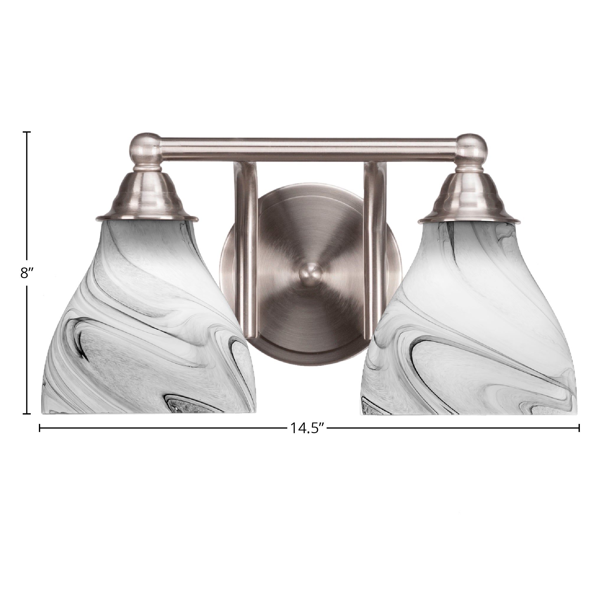 Paramount Two Light Bath Bar in Brushed Nickel with 6.25" Onyx Swirl Shade