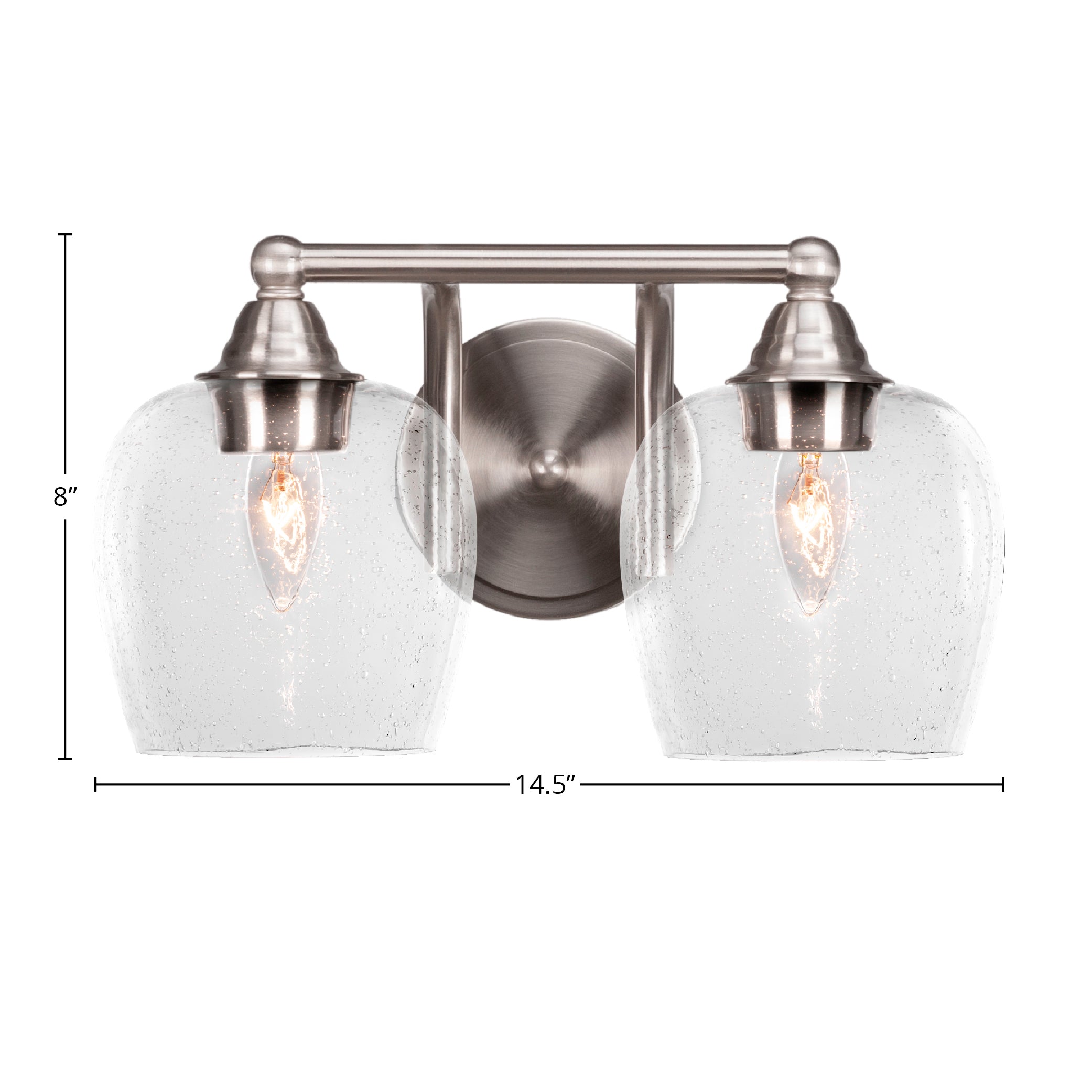 Paramount Two Light Bath Bar in Brushed Nickel with 6" Clear Bubble Shade