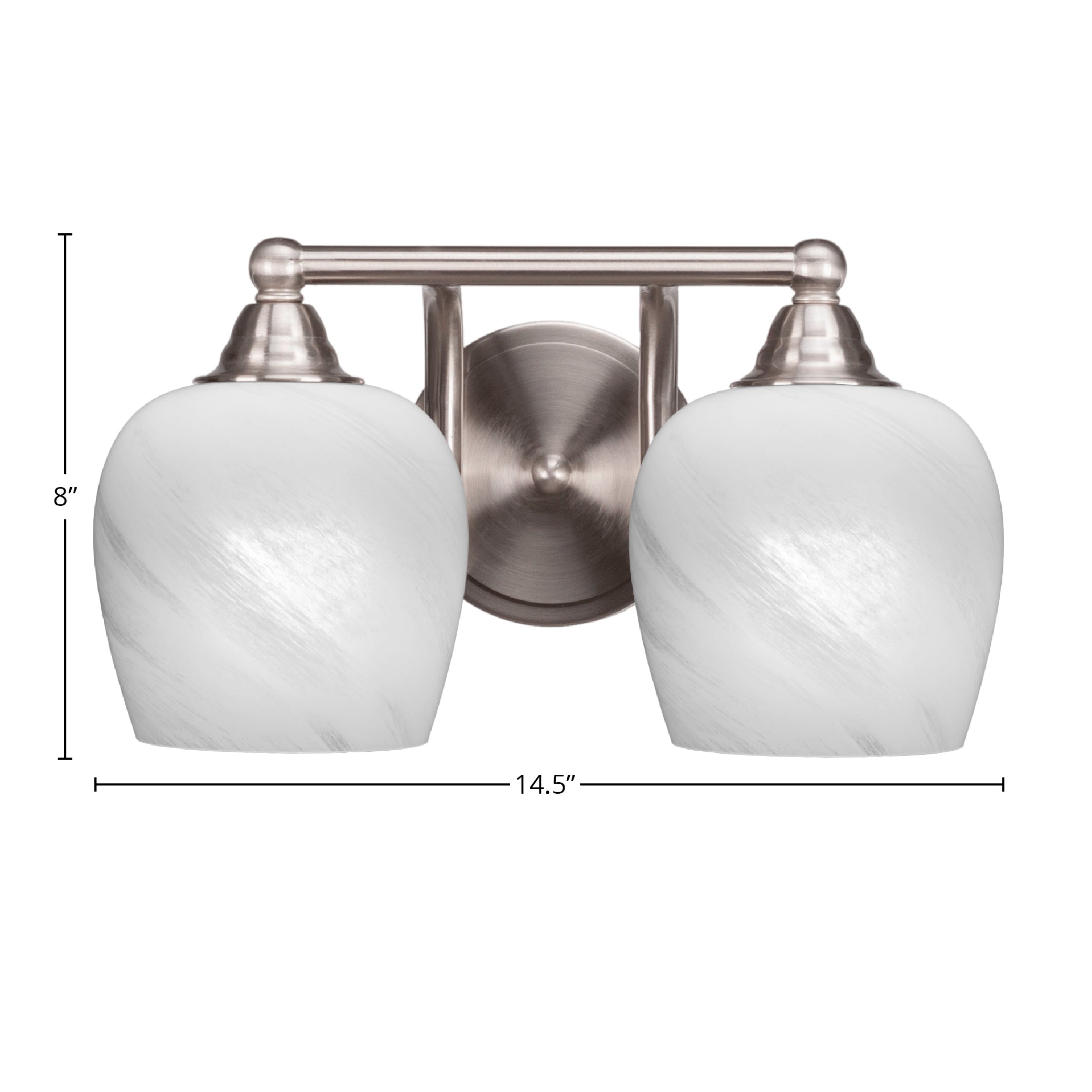 Paramount Two Light Bath Bar in Brushed Nickel with 6" White Marble Shade