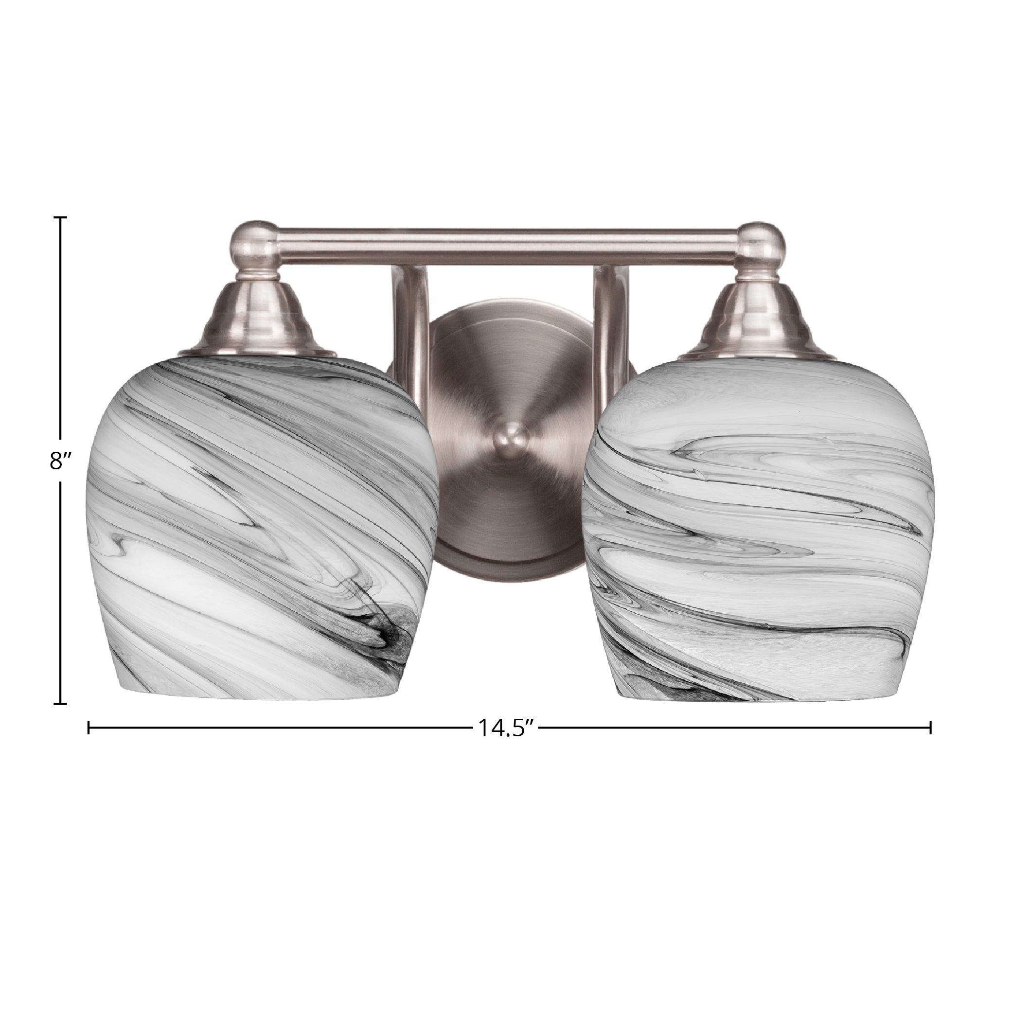 Paramount Two Light Bath Bar in Brushed Nickel with 6" Onyx Swirl Shade