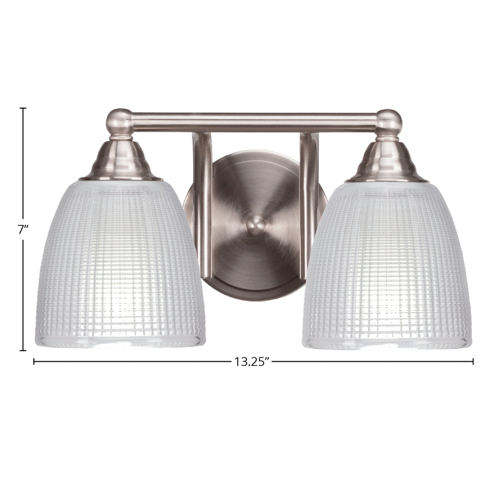 Paramount Two Light Bath Bar in Brushed Nickel with 5" Clear Ribbed Shade