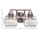 Paramount Two Light Bath Bar in Brushed Nickel with 6" Clear Ribbed Shade