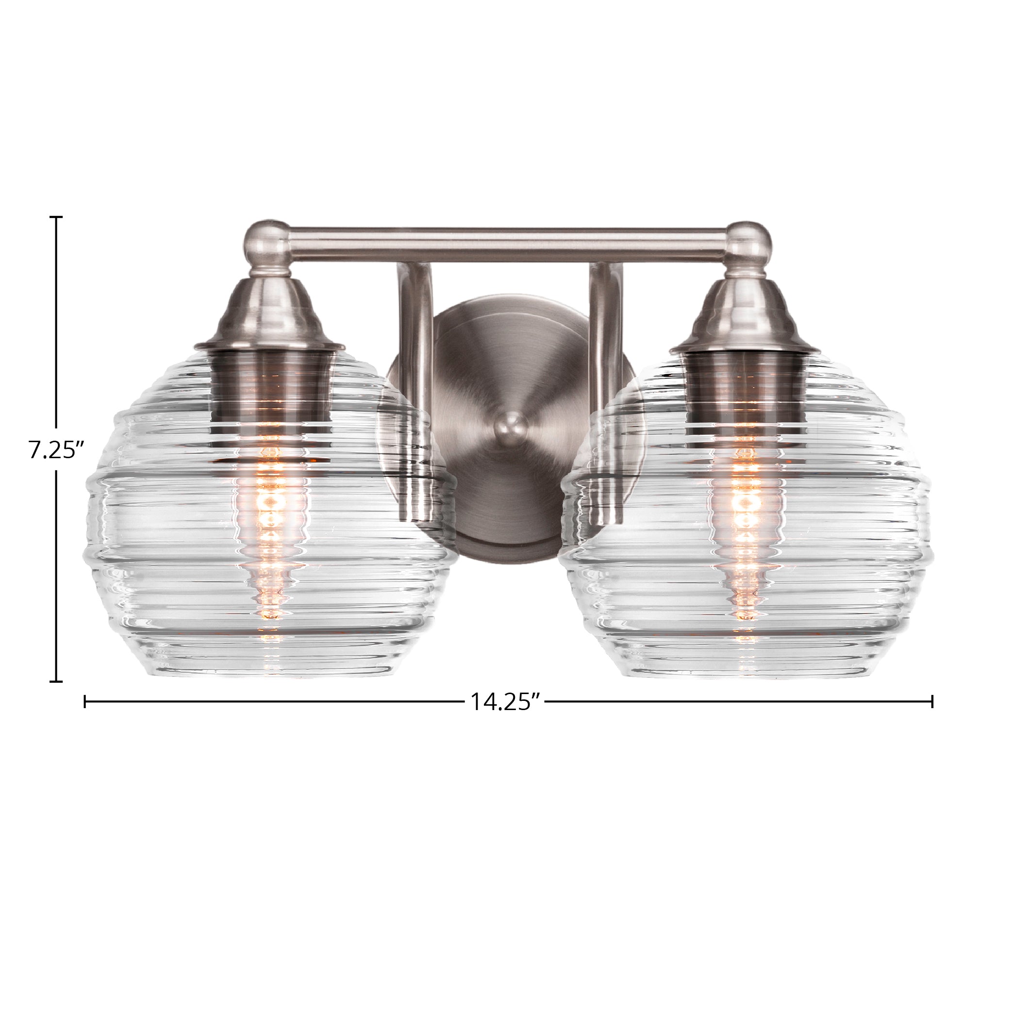 Paramount Two Light Bath Bar in Brushed Nickel with 6" Clear Ribbed Shade