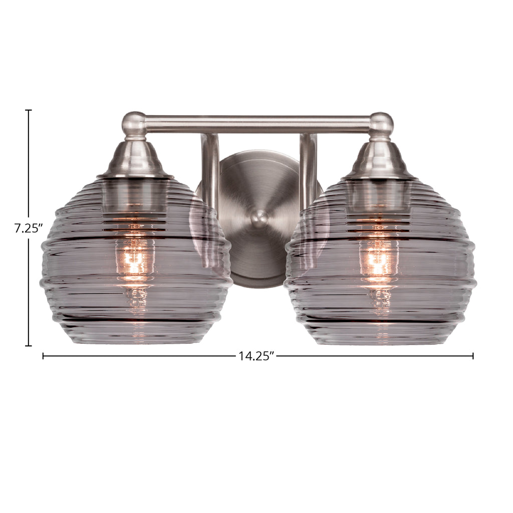 Paramount Two Light Bath Bar in Brushed Nickel with 6" Smoke Ribbed Shade