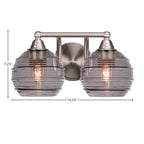 Paramount Two Light Bath Bar in Brushed Nickel with 6" Smoke Ribbed Shade