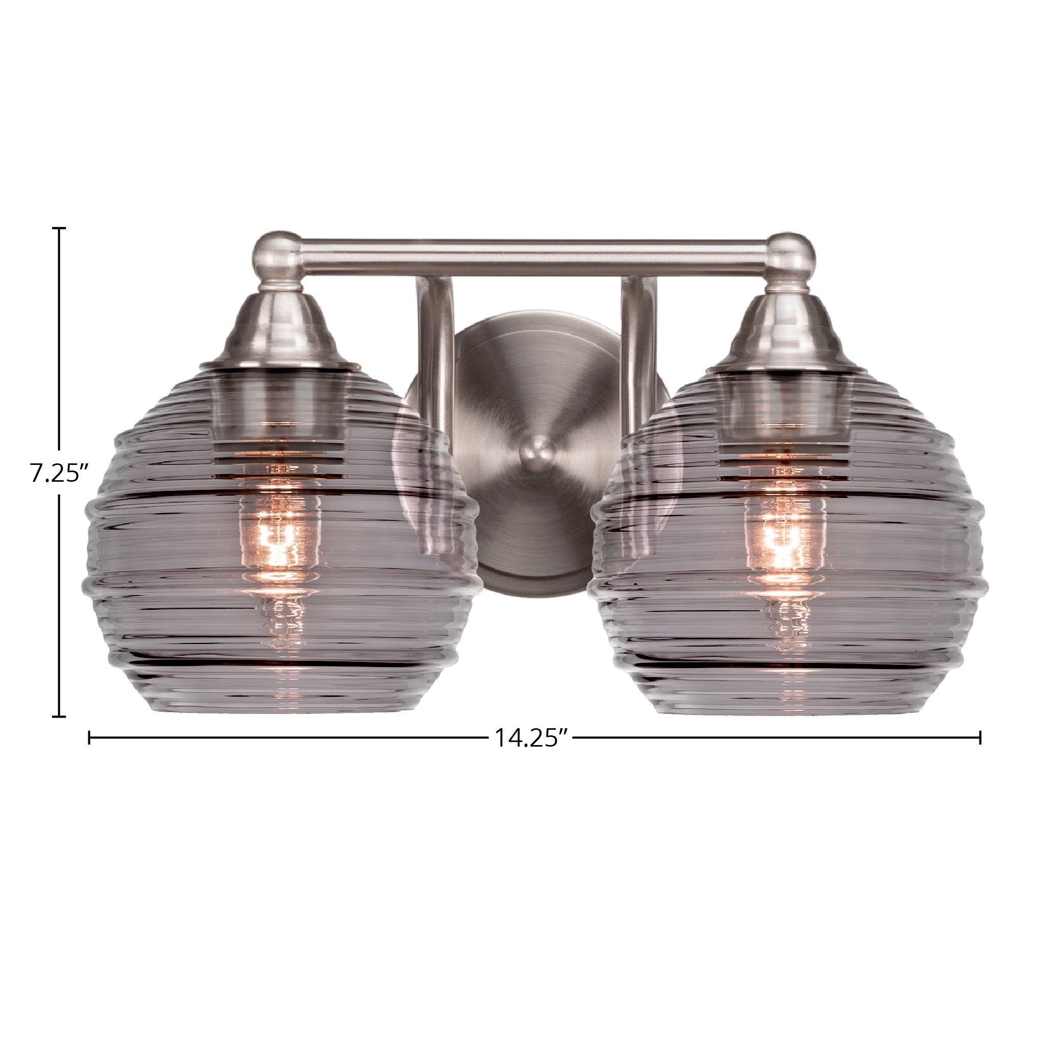 Paramount Two Light Bath Bar in Brushed Nickel with 6" Smoke Ribbed Shade