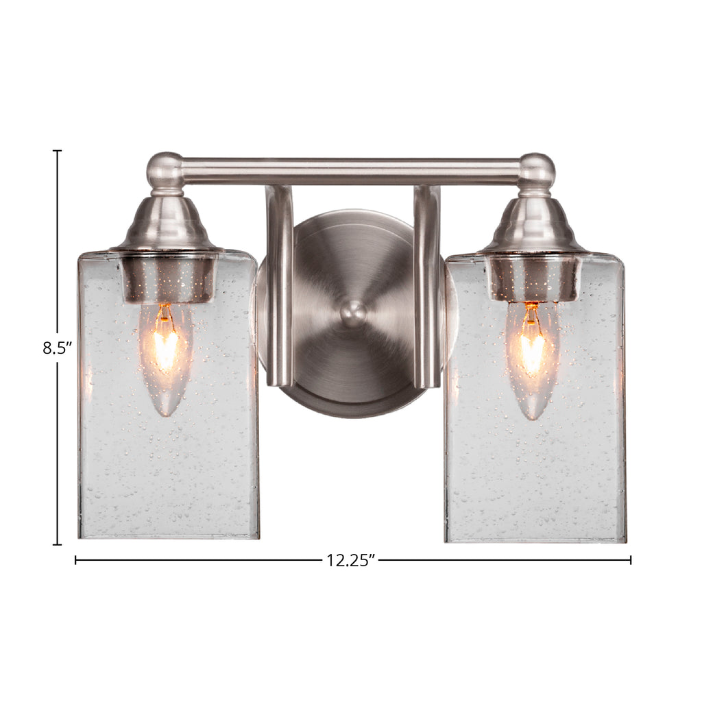 Paramount Two Light Bath Bar in Brushed Nickel with 4" Square Clear Bubble Shade