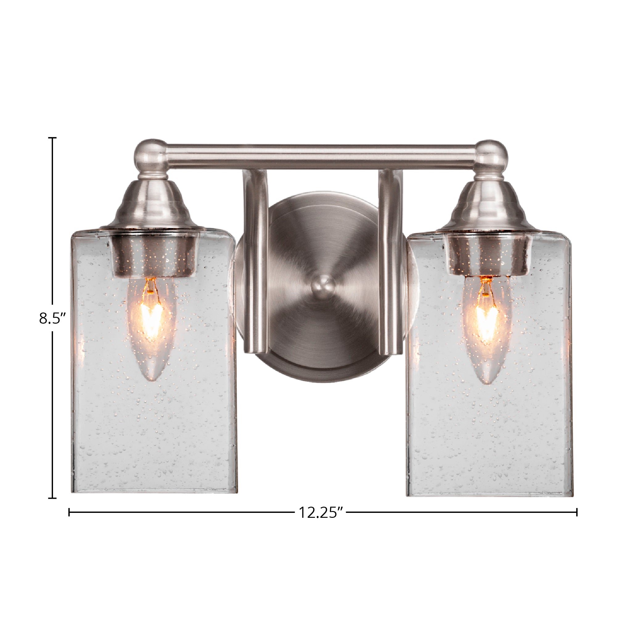 Paramount Two Light Bath Bar in Brushed Nickel with 4" Square Clear Bubble Shade