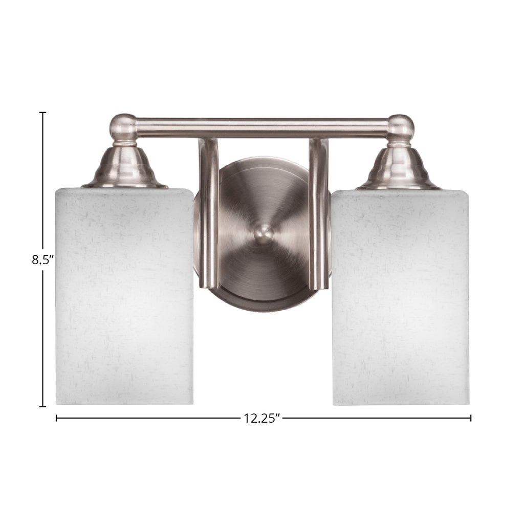 Paramount Two Light Bath Bar in Brushed Nickel with 4" Square White Muslin Shade