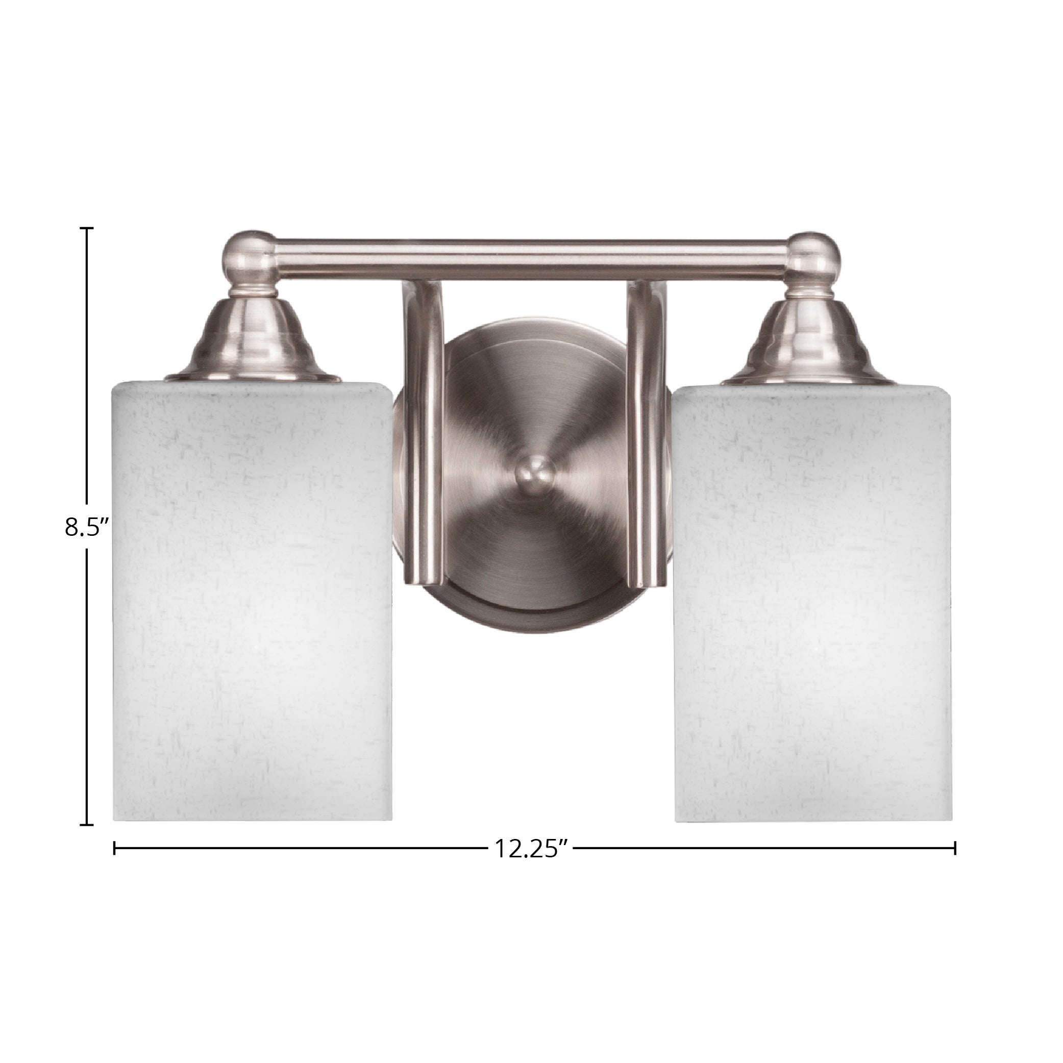 Paramount Two Light Bath Bar in Brushed Nickel with 4" Square White Muslin Shade