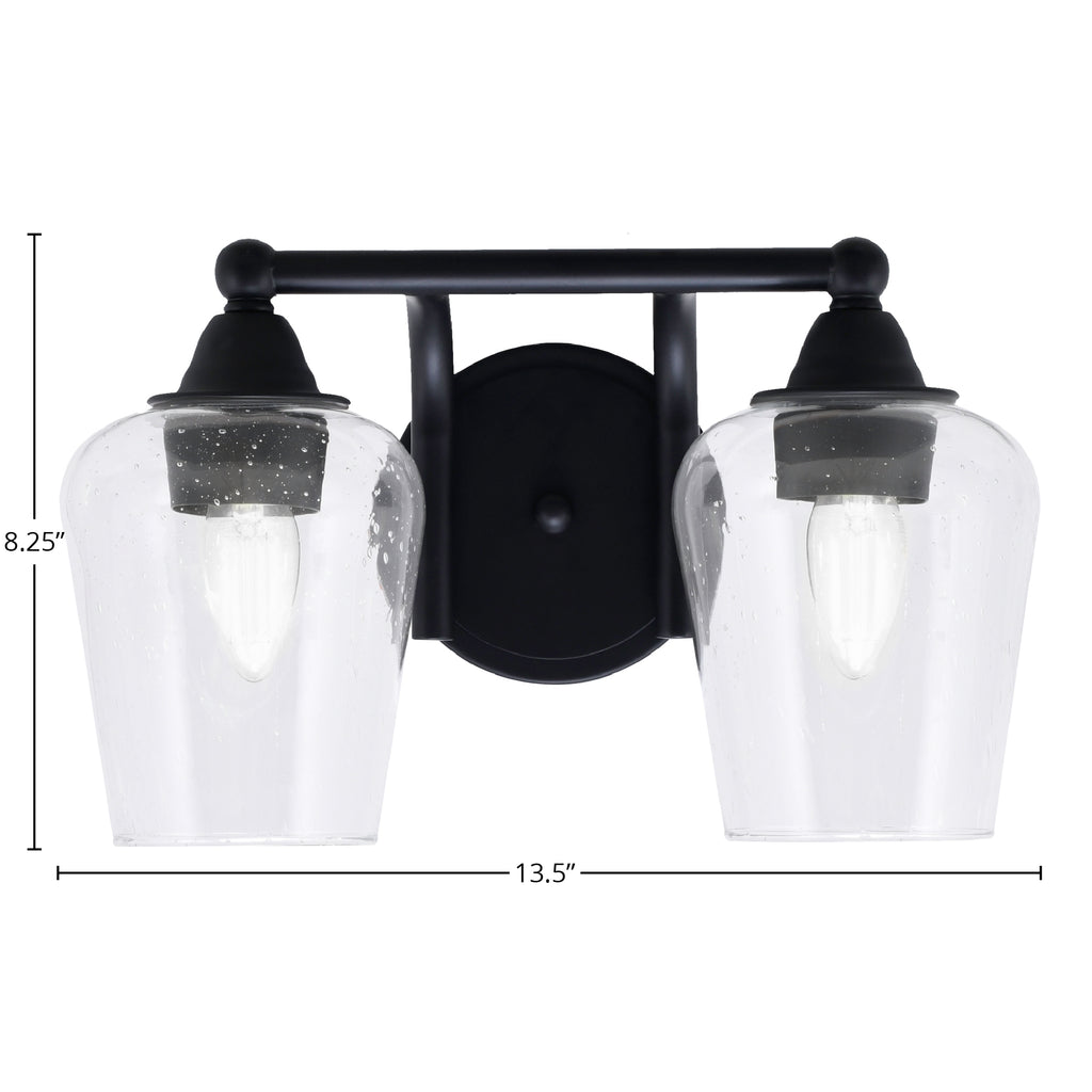 Paramount Two Light Bath Bar in Matte Black with 5" Clear Bubble Shade
