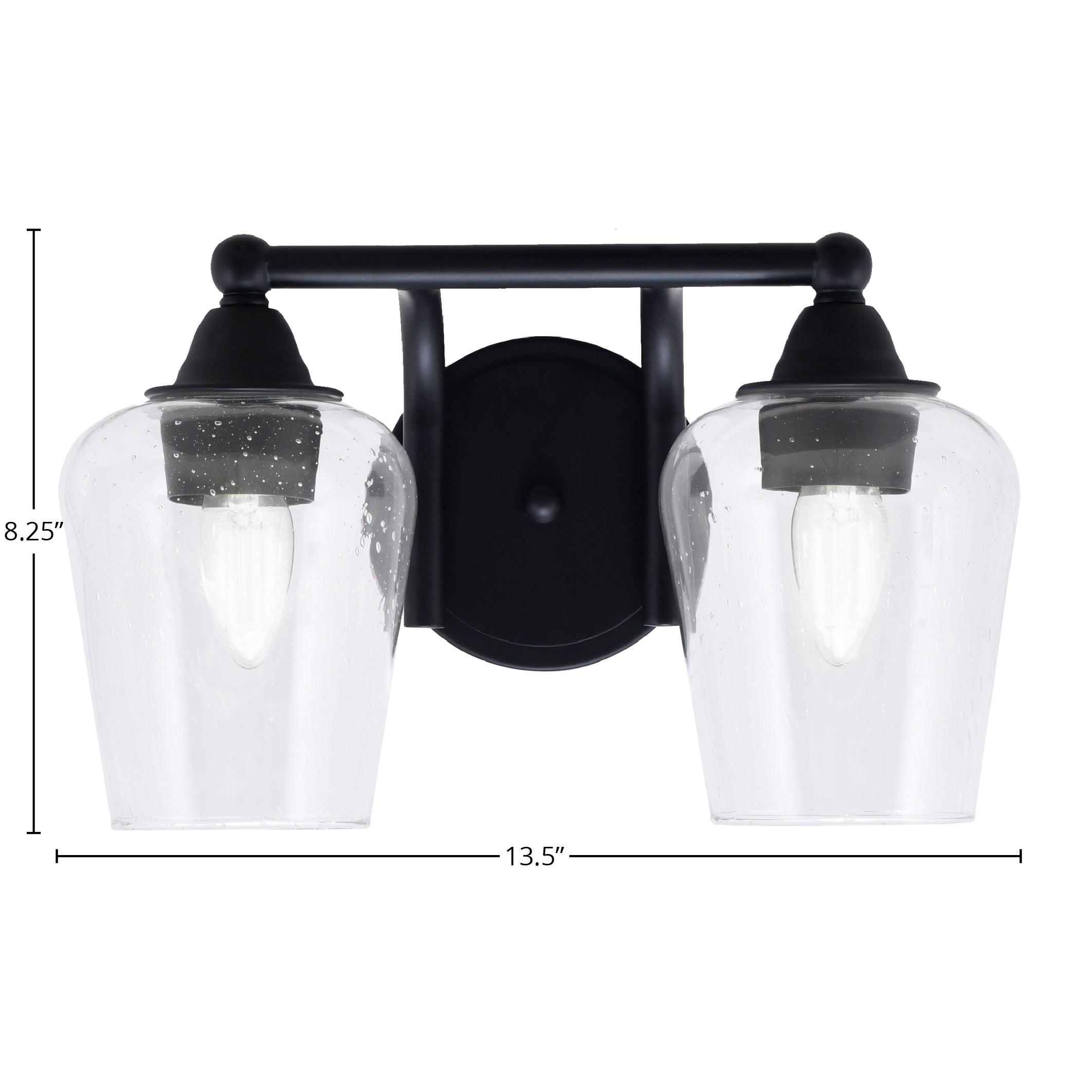 Paramount Two Light Bath Bar in Matte Black with 5" Clear Bubble Shade