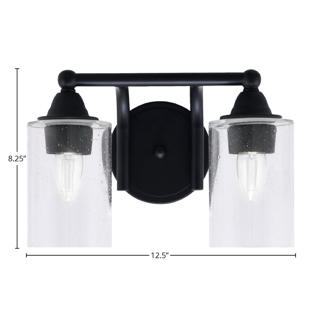 Paramount Two Light Bath Bar in Matte Black with 4" Clear Bubble Shade