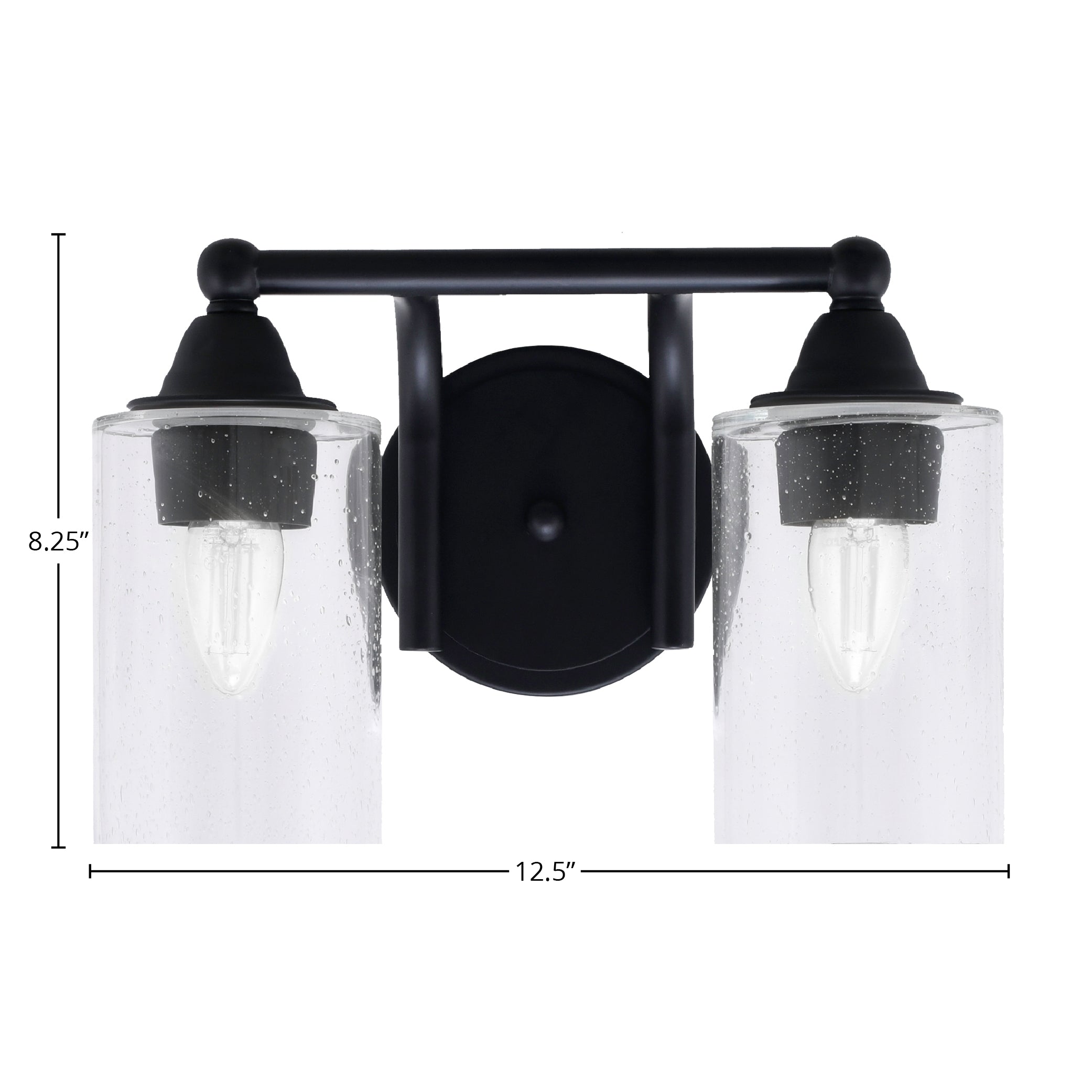 Paramount Two Light Bath Bar in Matte Black with 4" Clear Bubble Shade