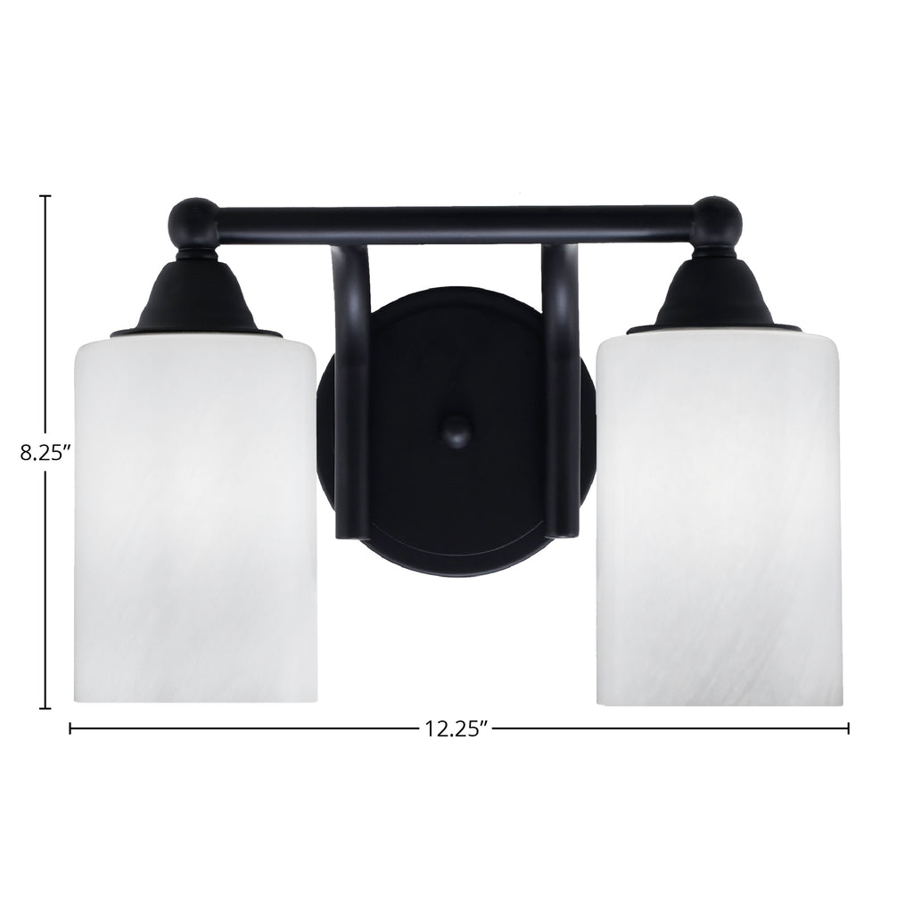 Paramount Two Light Bath Bar in Matte Black with 4" White Marble Shade