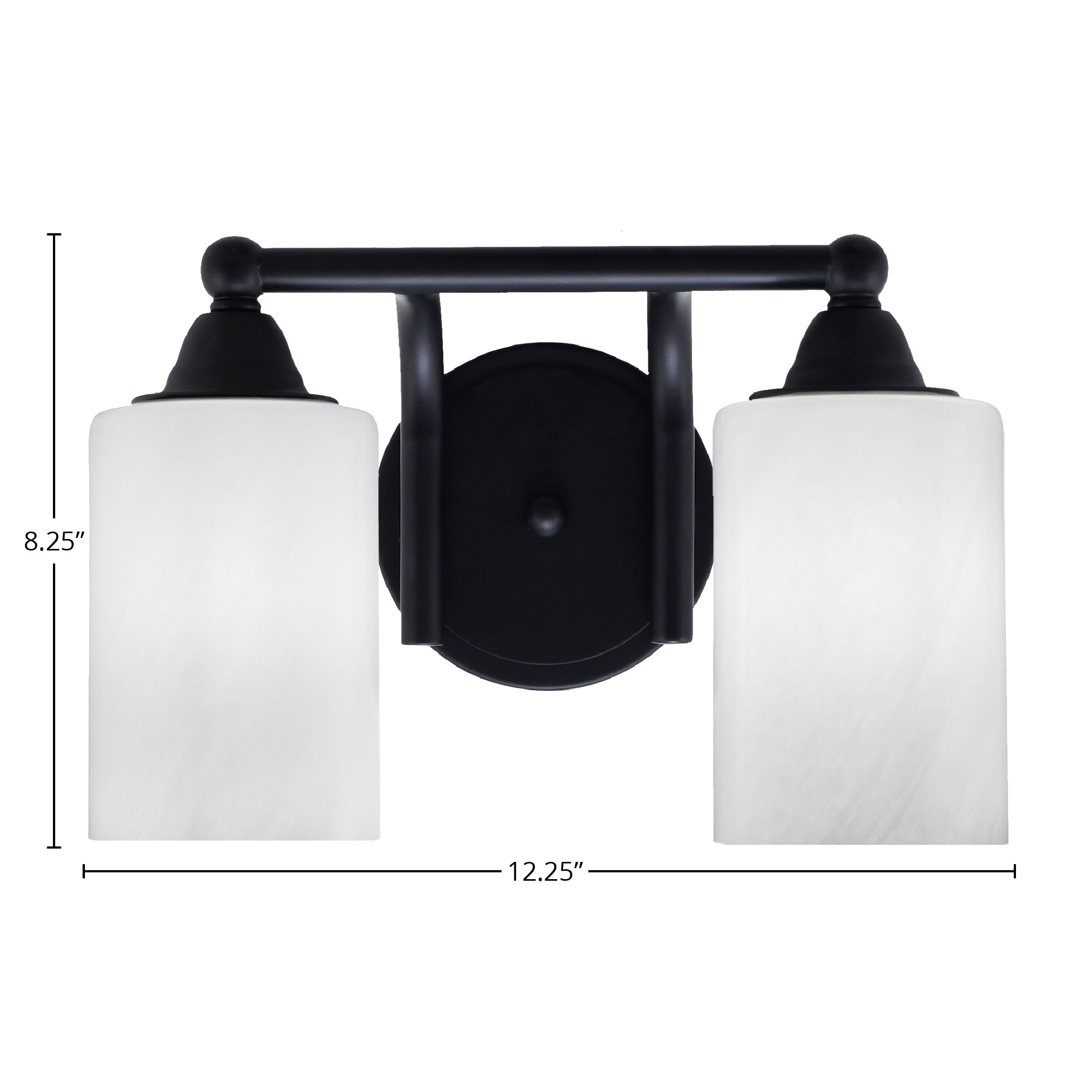Paramount Two Light Bath Bar in Matte Black with 4" White Marble Shade