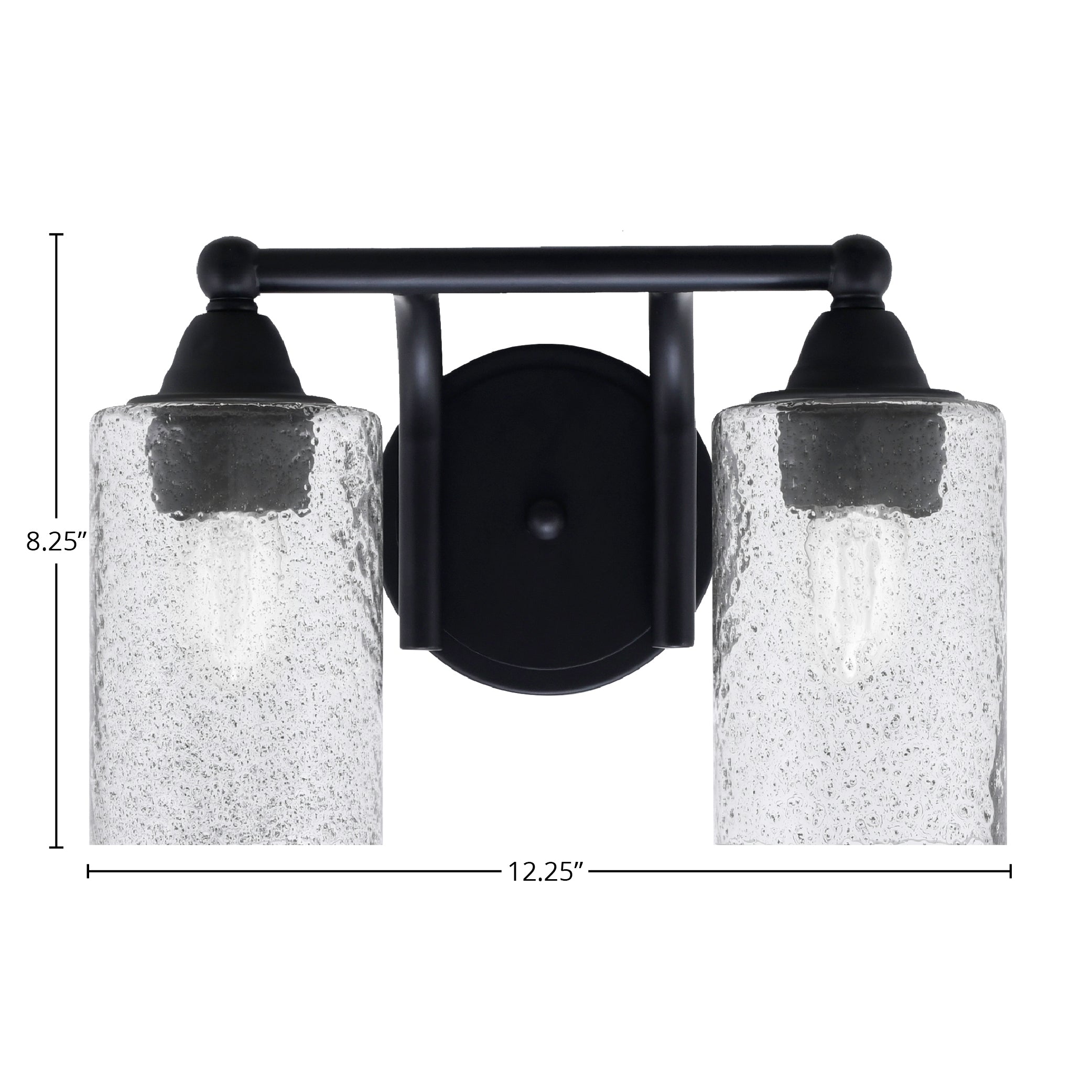 Paramount Two Light Bath Bar in Matte Black with 4" Smoke Bubble Shade