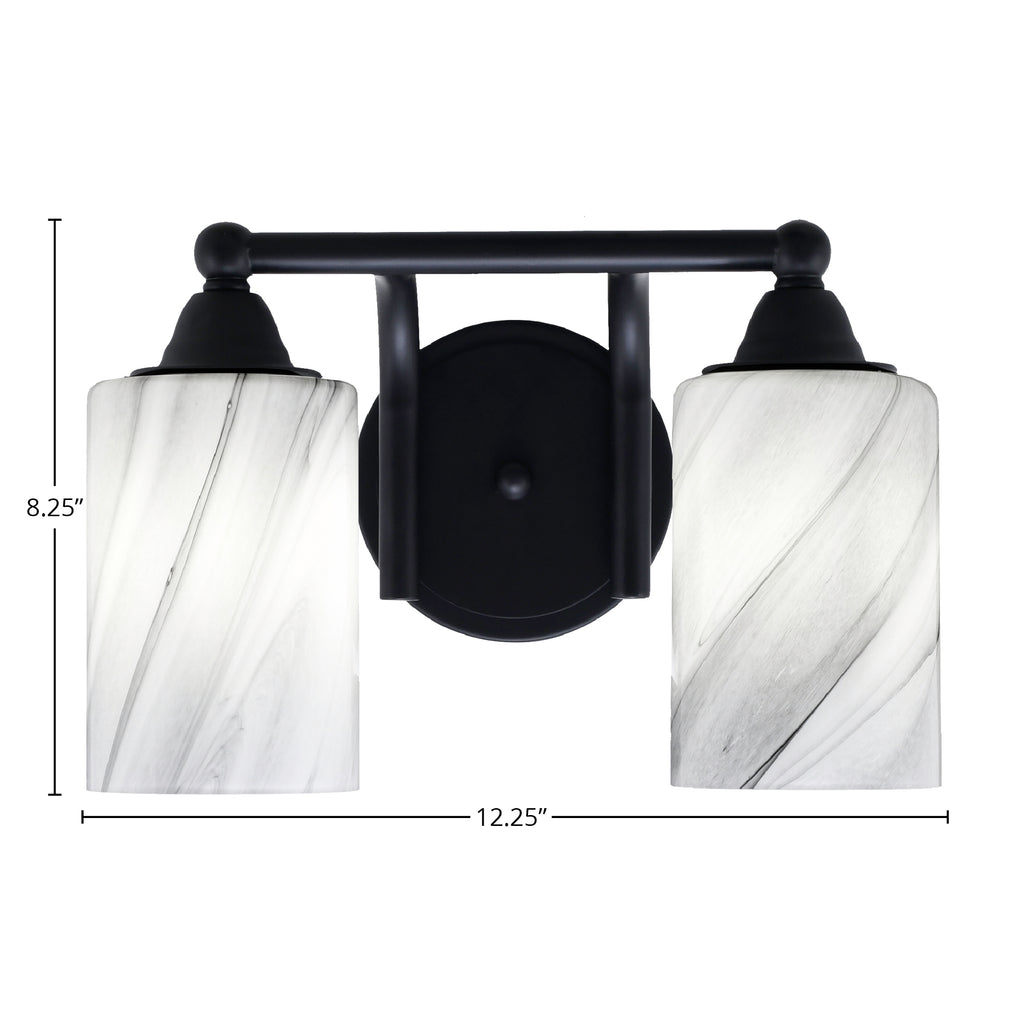 Paramount Two Light Bath Bar in Matte Black with 4" Onyx Swirl Shade