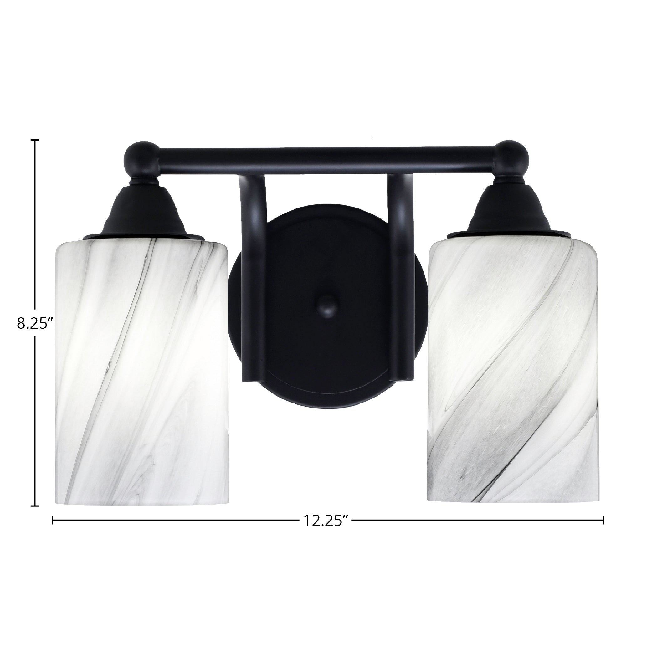 Paramount Two Light Bath Bar in Matte Black with 4" Onyx Swirl Shade