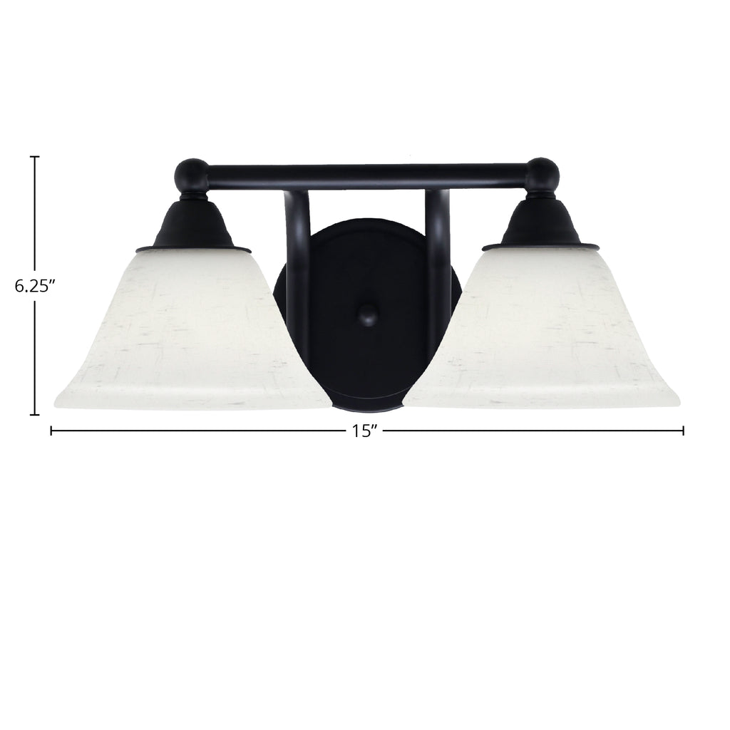 Paramount Two Light Bath Bar in Matte Black with 7" White Muslin Shade