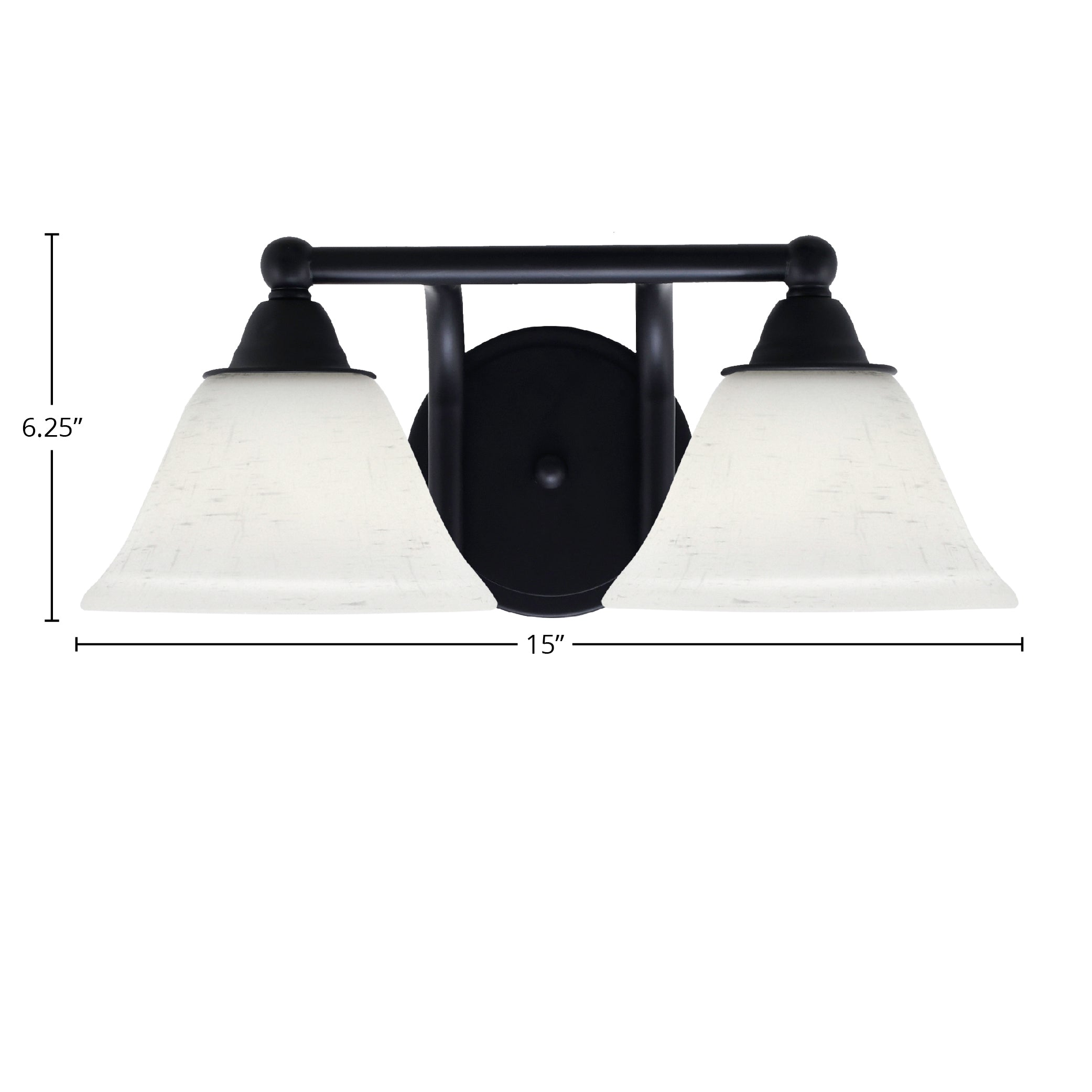 Paramount Two Light Bath Bar in Matte Black with 7" White Muslin Shade