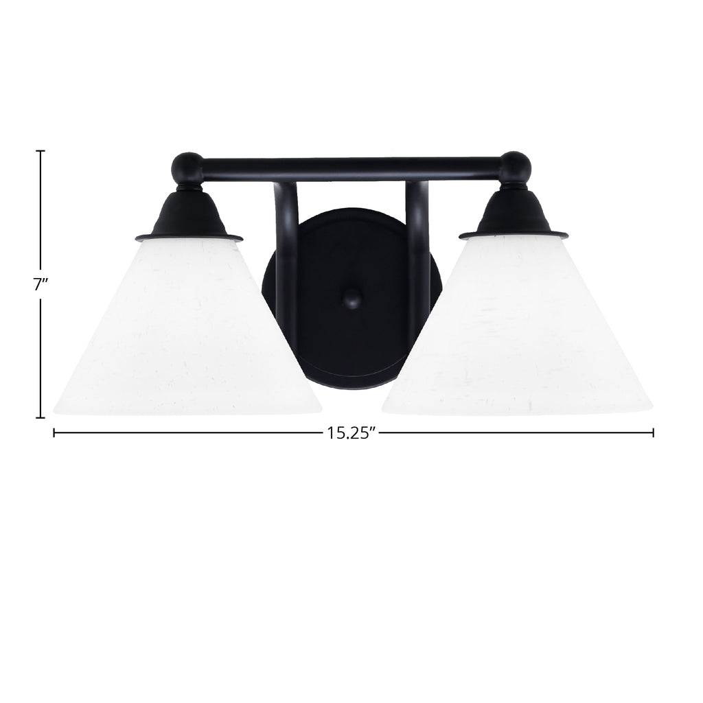 Paramount Two Light Bath Bar in Matte Black with 7" White Muslin Shade