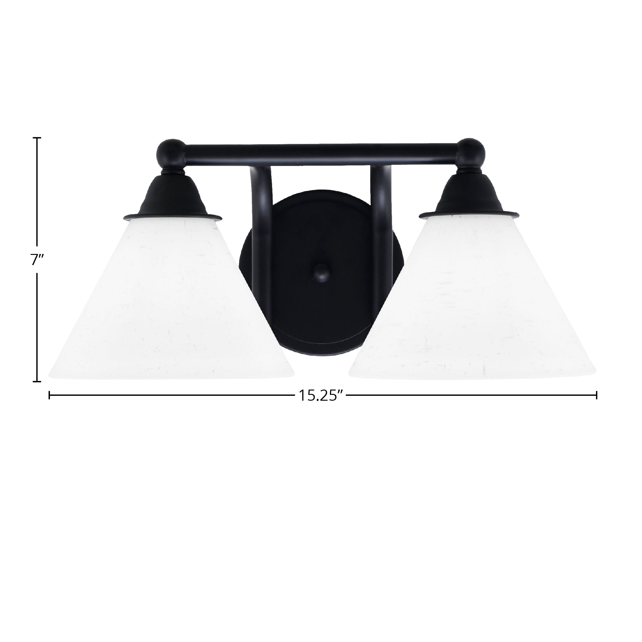 Paramount Two Light Bath Bar in Matte Black with 7" White Muslin Shade