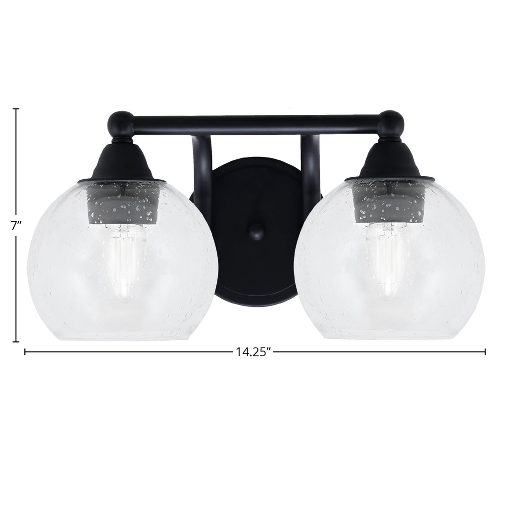 Paramount Two Light Bath Bar in Matte Black with 5.75" Clear Bubble Shade