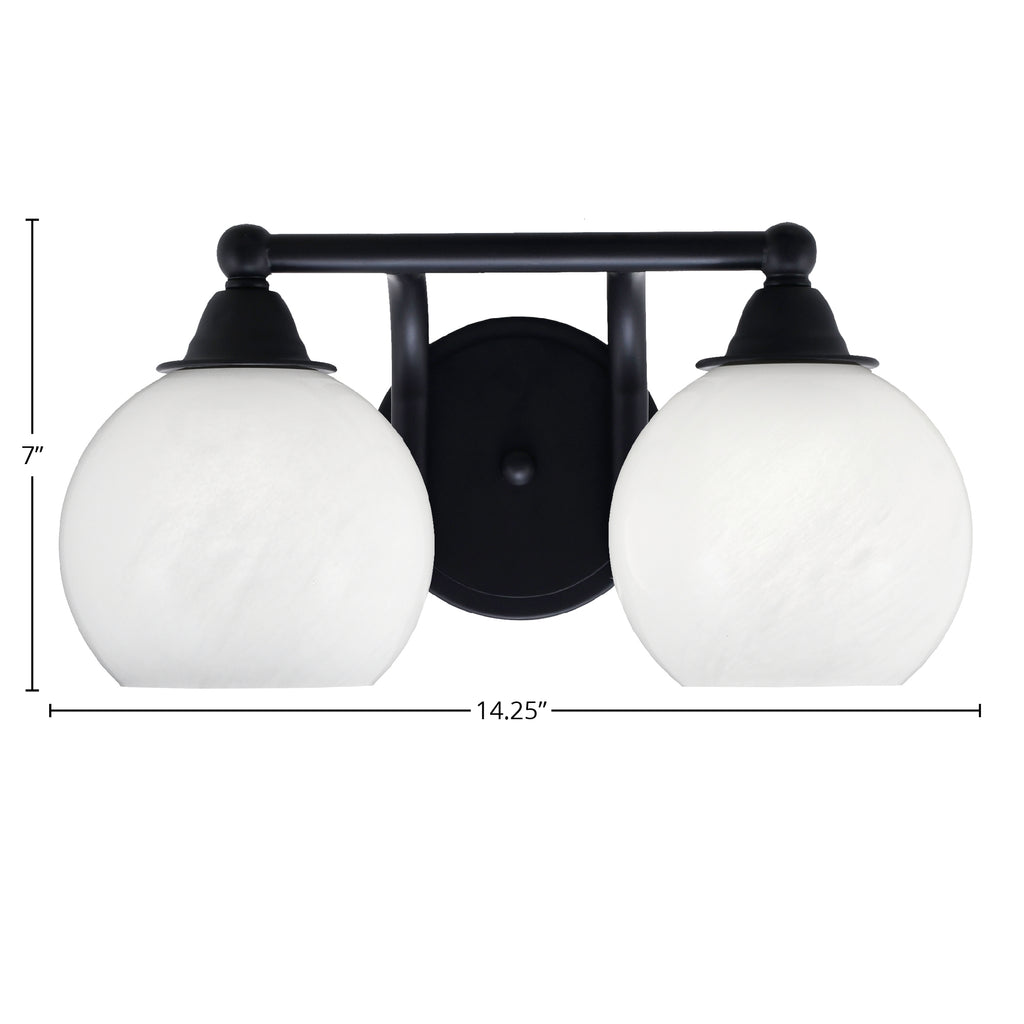 Paramount Two Light Bath Bar in Matte Black with 5.75" White Marble Shade