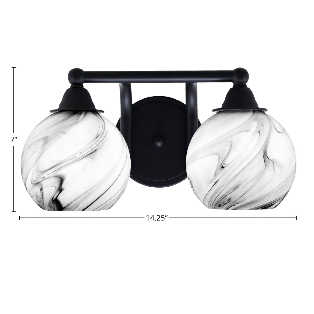 Paramount Two Light Bath Bar in Matte Black with 5.75" Onyx Swirl Shade