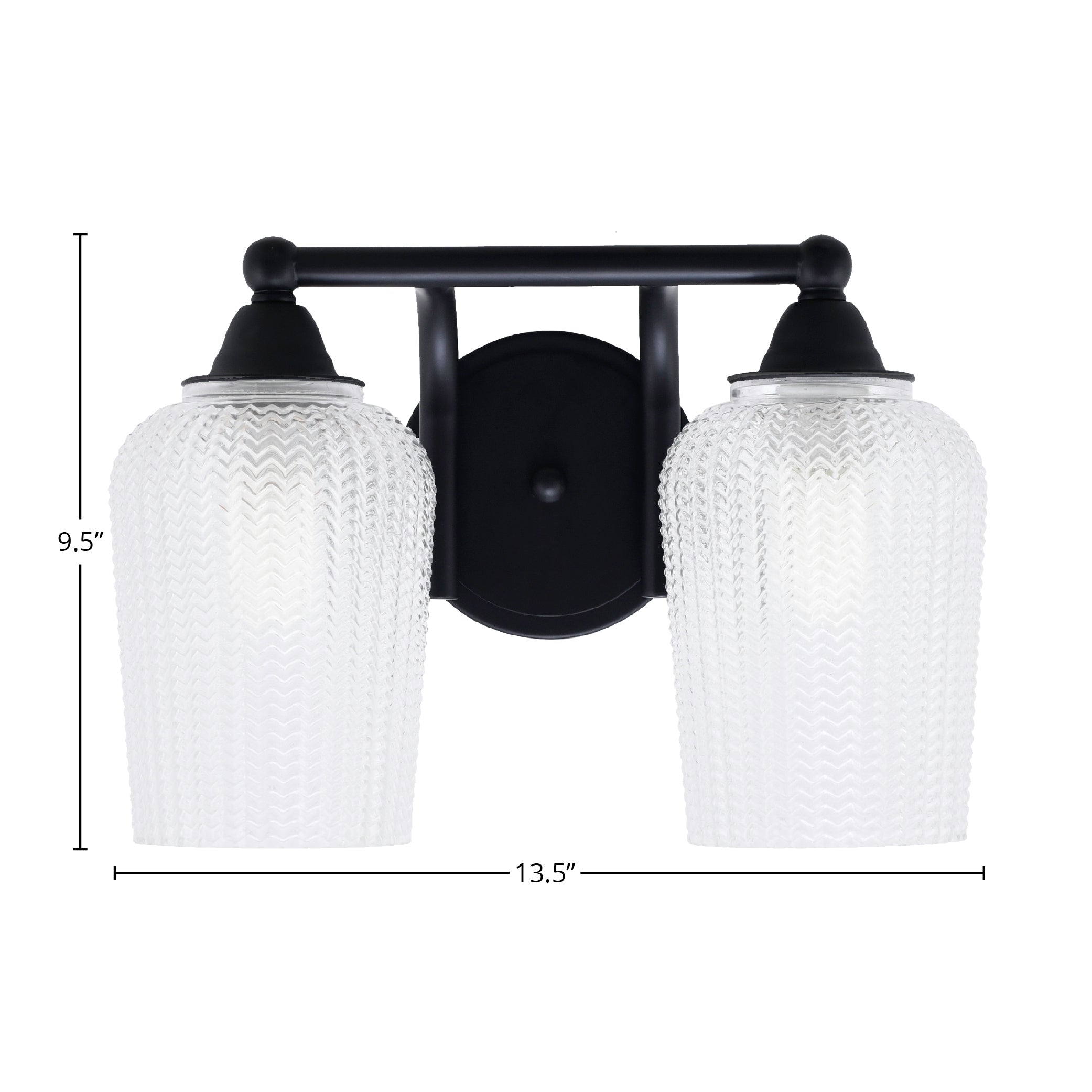 Paramount Two Light Bath Bar in Matte Black with 5" Clear Textured Shade
