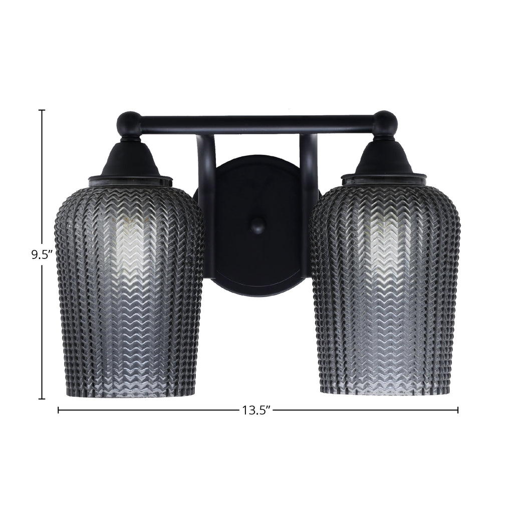 Paramount Two Light Bath Bar in Matte Black with 5" Smoke Textured Shade