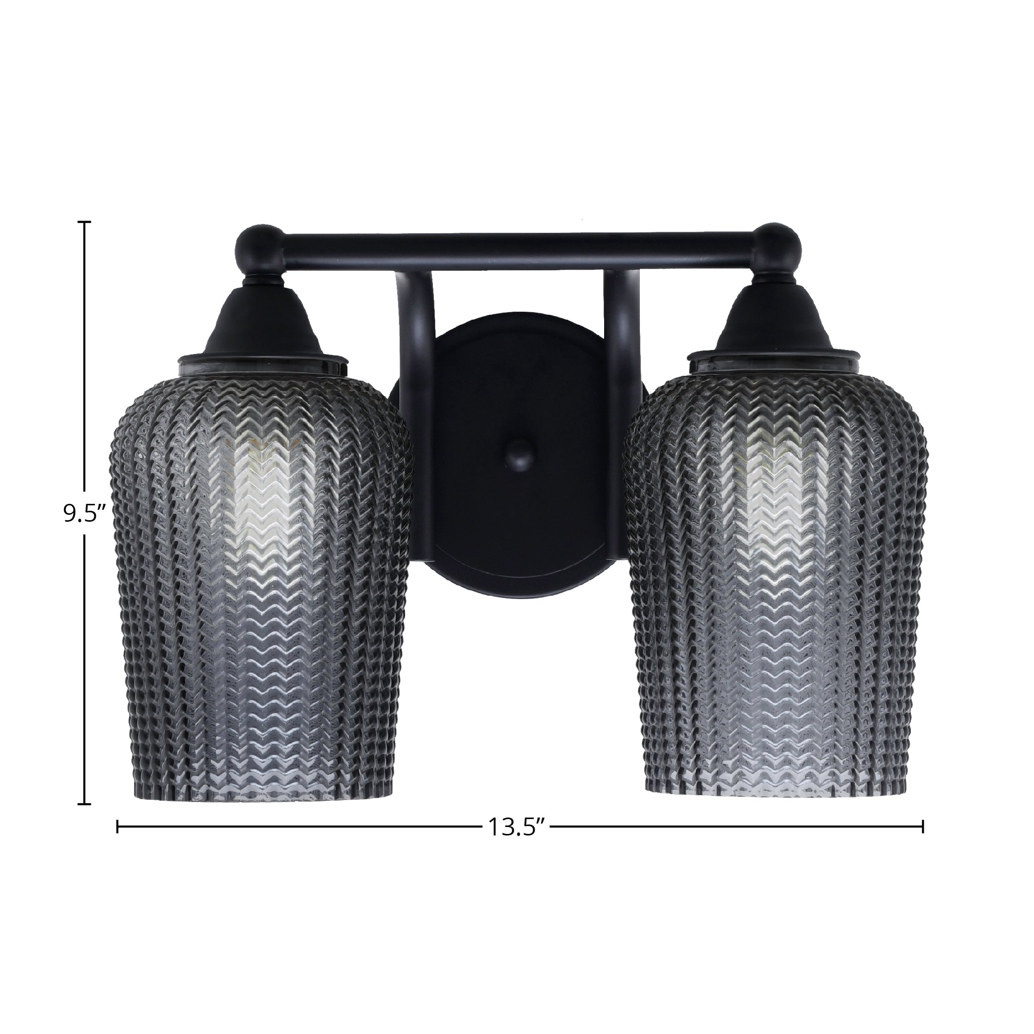 Paramount Two Light Bath Bar in Matte Black with 5" Smoke Textured Shade