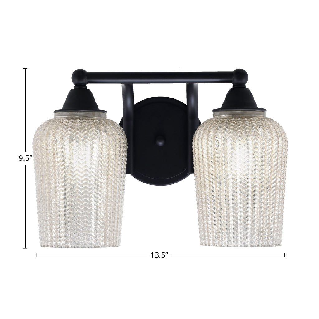 Paramount Two Light Bath Bar in Matte Black with 5" Silver Textured Shade